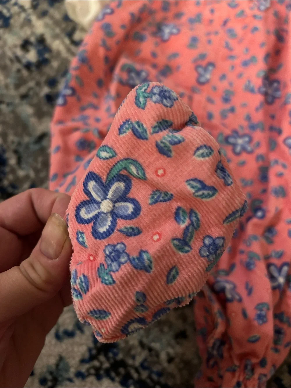 Vintage OshKosh B'gosh Pink Floral Corduroy Overalls & Ruffle Top Set 6-9 Months